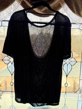 Halston Heritage lightweight wool blend short sleeve shirt, Black, size L